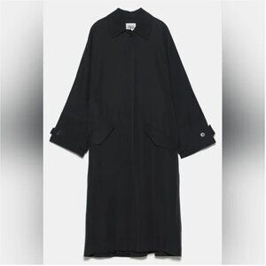 ZARA Oversized Batwing Sleeve Boxy Modal Poly Button Front Trench Jacket Size XS